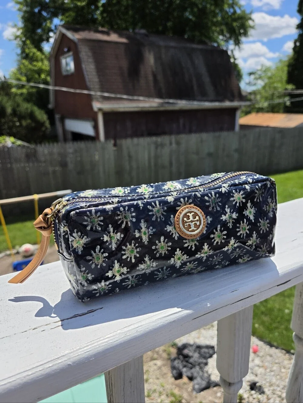 Tory Burch Kerrington Cosmetic Case Navy Happy Time Floral Makeup Pouch Travel B